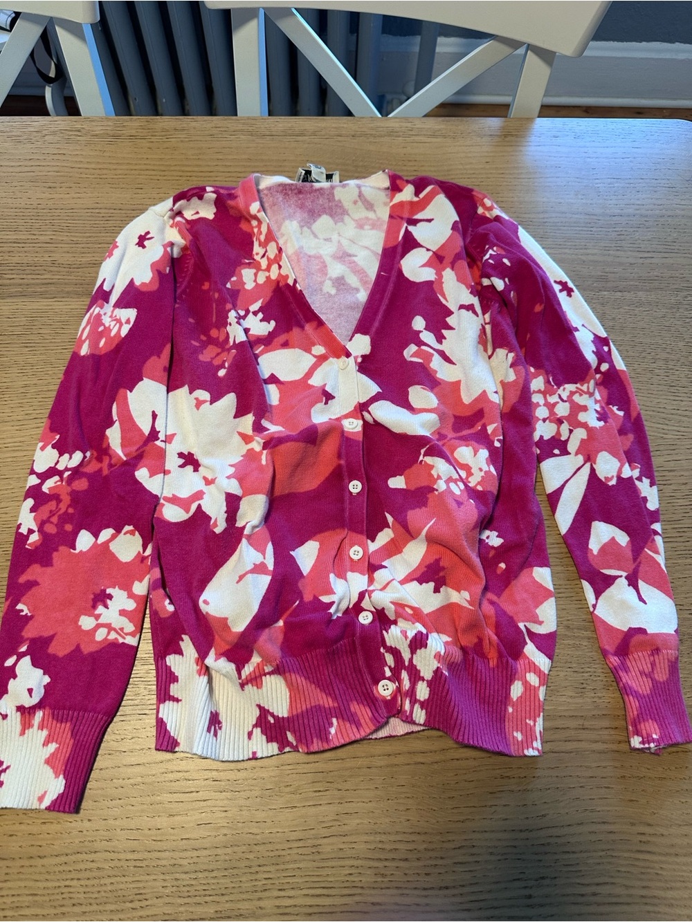 St. John's Bay Pink & White Floral V-Neck Cardigan